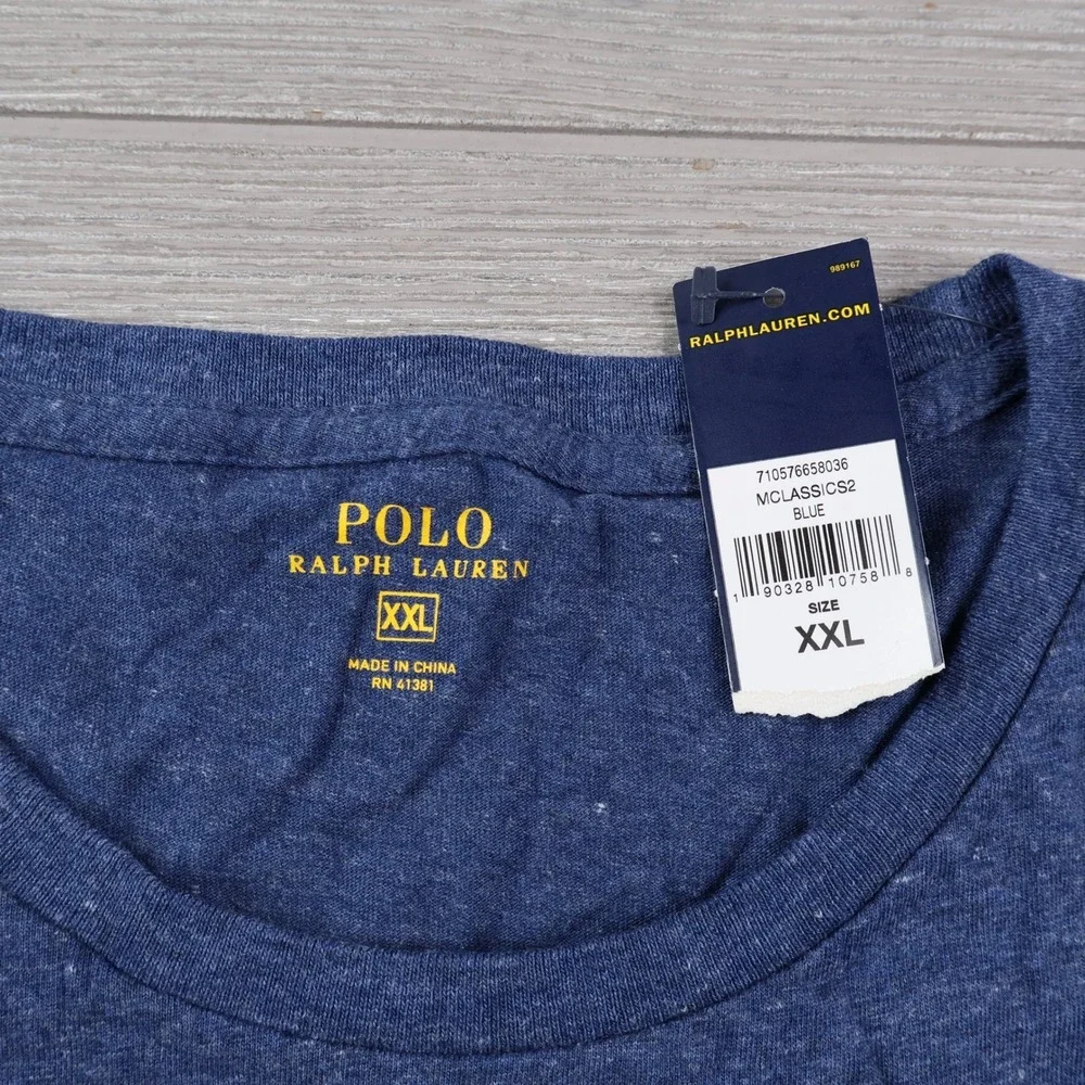 NWT Polo Ralph Lauren Pocket Tee Men's XXL 2XL Blue Heather Red Pony